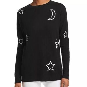 Aqua Cashmere Black Sweater Moon and Stars size medium